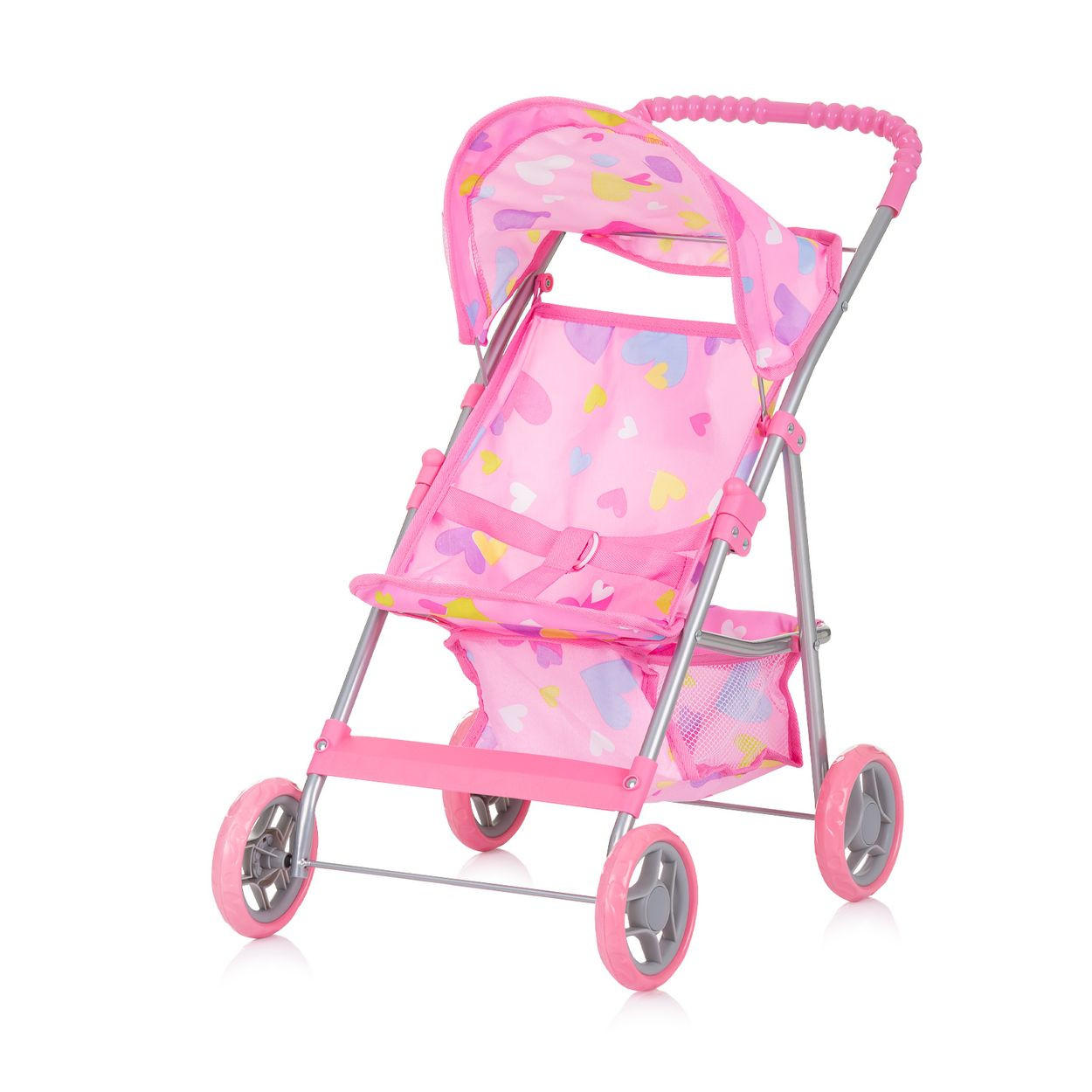 PUPPENWAGEN Alice rosa Aufbewahrungskorb, Sonnendach verstellbar, klappbar, 100% Polyester - Rosa, Metall (33/56/52cm) - Chipolino
