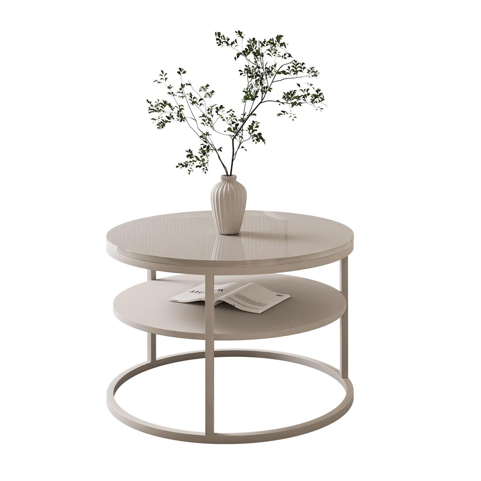 COUCHTISCH CIRI SLIM KASCHMIR HOCHGLANZ mit Regal - Beige, Holzwerkstoff (60/60/42cm) - Lookway