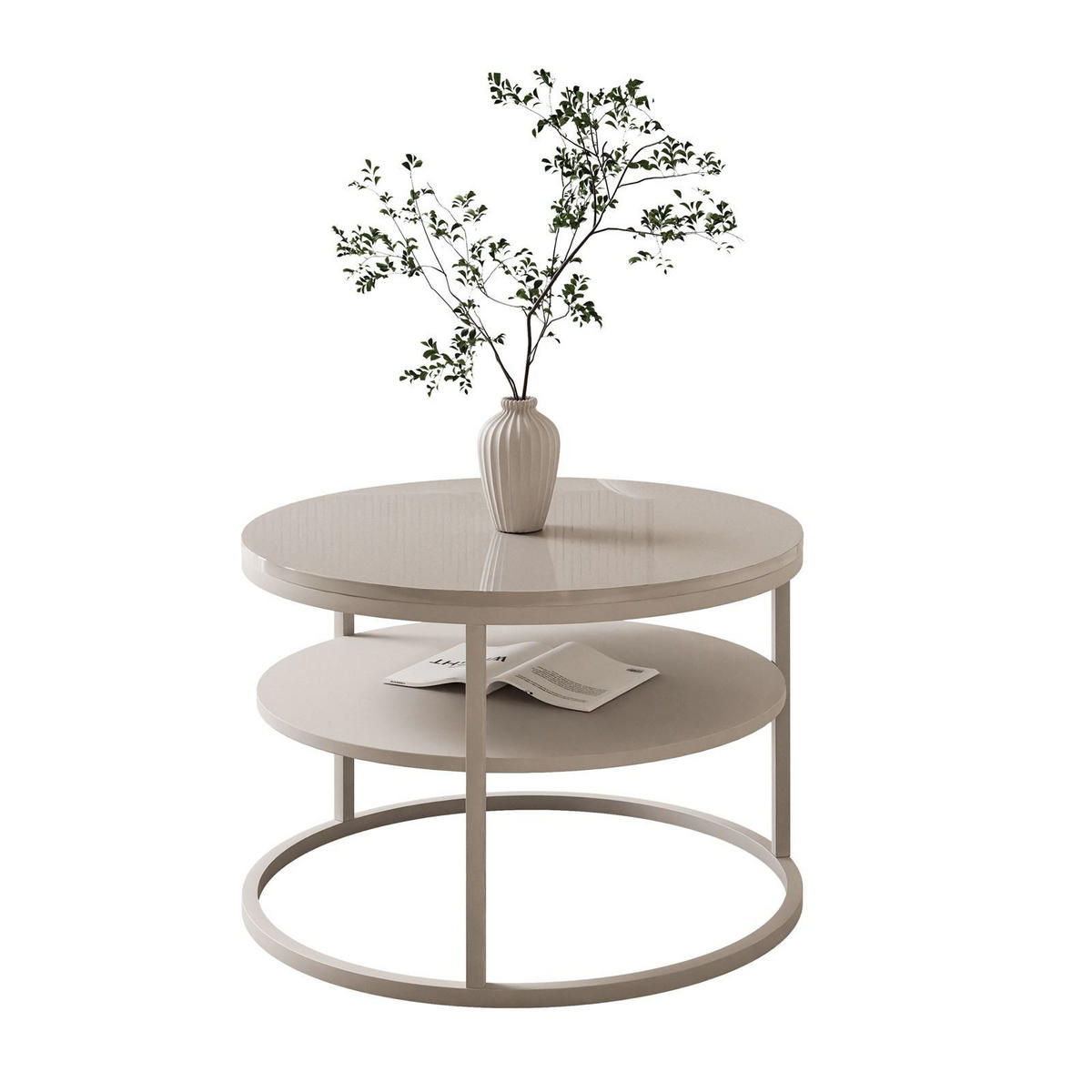 COUCHTISCH CIRI SLIM KASCHMIR HOCHGLANZ mit Regal - Beige, Holzwerkstoff (60/60/42cm) - Lookway