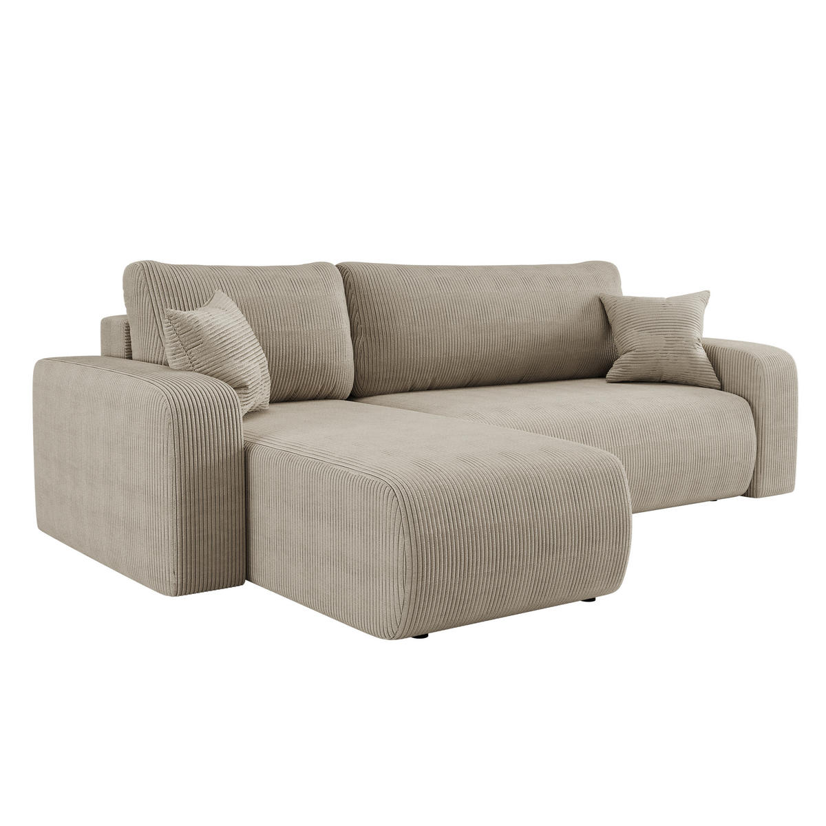 ECKSOFA L-FORM Schlaffunktion Und Bettkasten Eckcouch MILANO L Stoff Dicker Cord Dunkelbeige Links - Cappuccino, Holz/Textil (142/244cm) - Kaiser Möbel