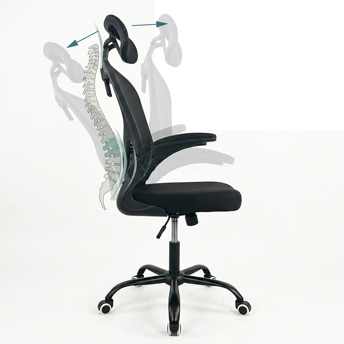 STOLIČKA Čierna kancelárska ergonomická - čierna, kov/textil (64/125/73cm) - Relaxdays