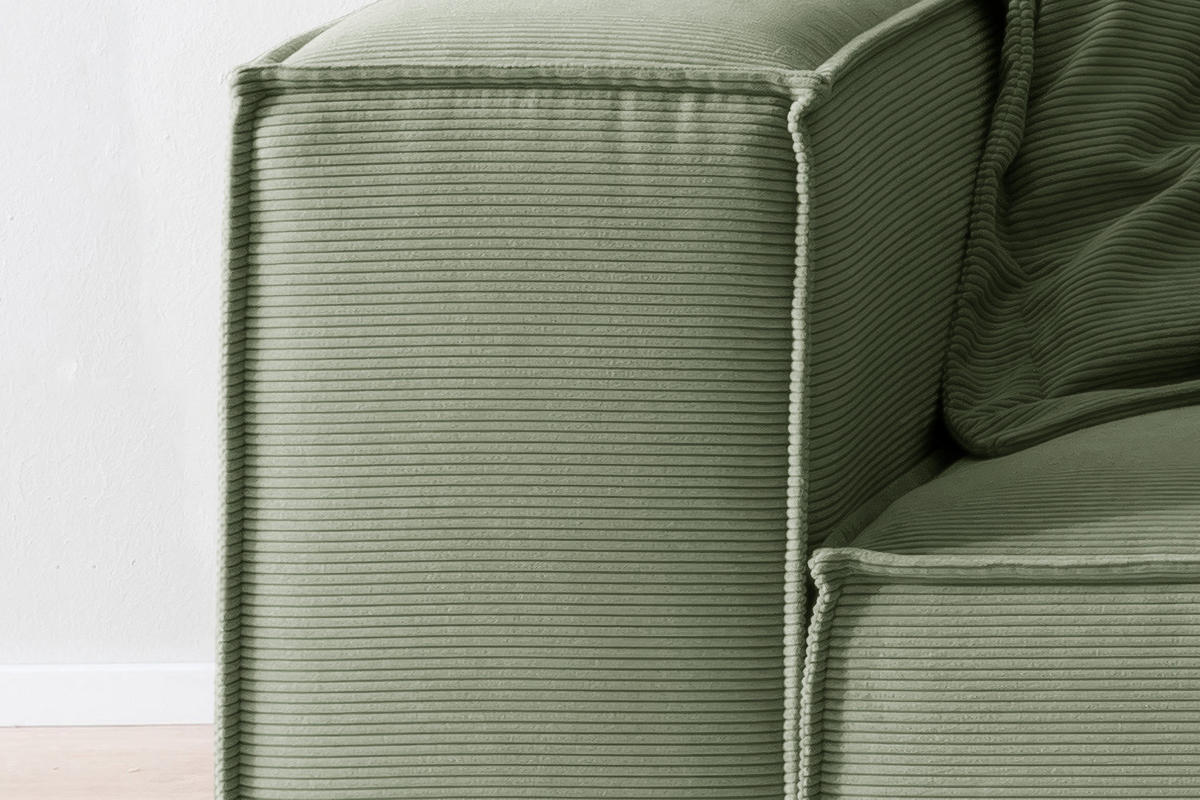 SOFA CARMO Grün Cord - Schwarz/Olivgrün, Kunststoff/Textil (306/68/118cm) - KAWOLA