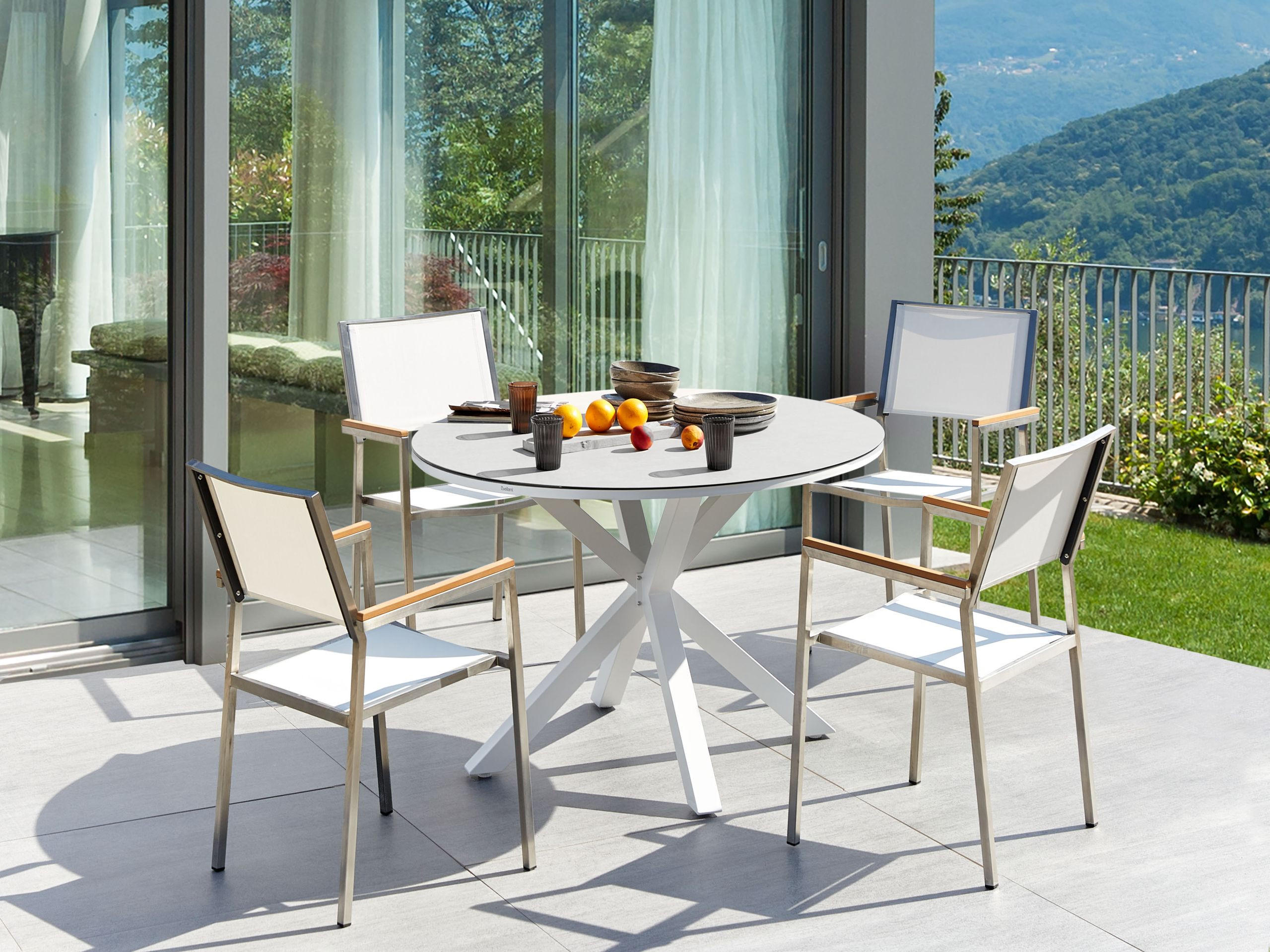 GARTENMÖBEL-SET 4-Sitzer Weiß Maletto/Grosseto - Beige/Silberfarben, Metall - Beliani
