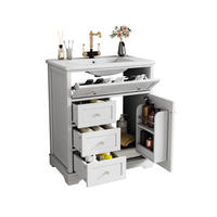 BADUNTERSCHRANK mit Waschbecken 76/46/87 cm weiß aus MDF und Keramik mit 4 Schubladen - Weiß, Holzwerkstoff (76/87/46cm) - OKWISH