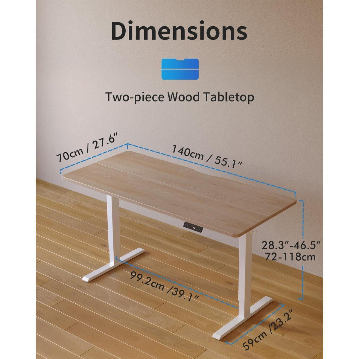 SCHREIBTISCH höhenverstellbar elektrisch Eiche 140 x 70 cm - Braun, Holzwerkstoff (70/140/72cm)
