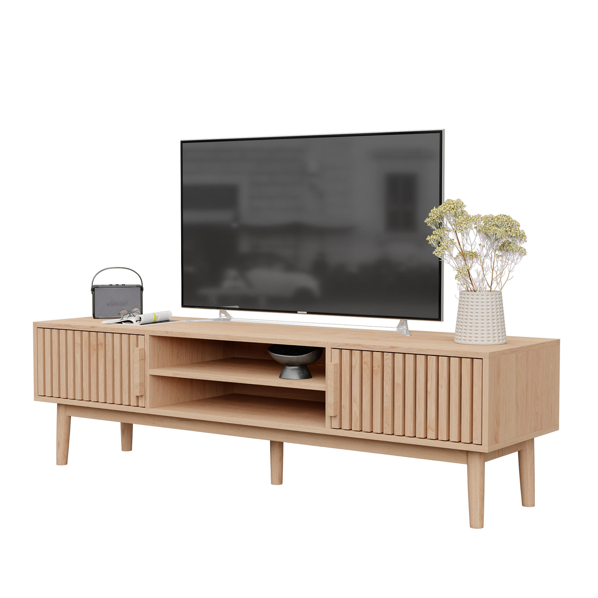 TV LOWBOARD 150x40x48 cm Ablagefächer Holz Art Deco - Naturfarben, Holz (150/48/40cm) - LEBENLANG