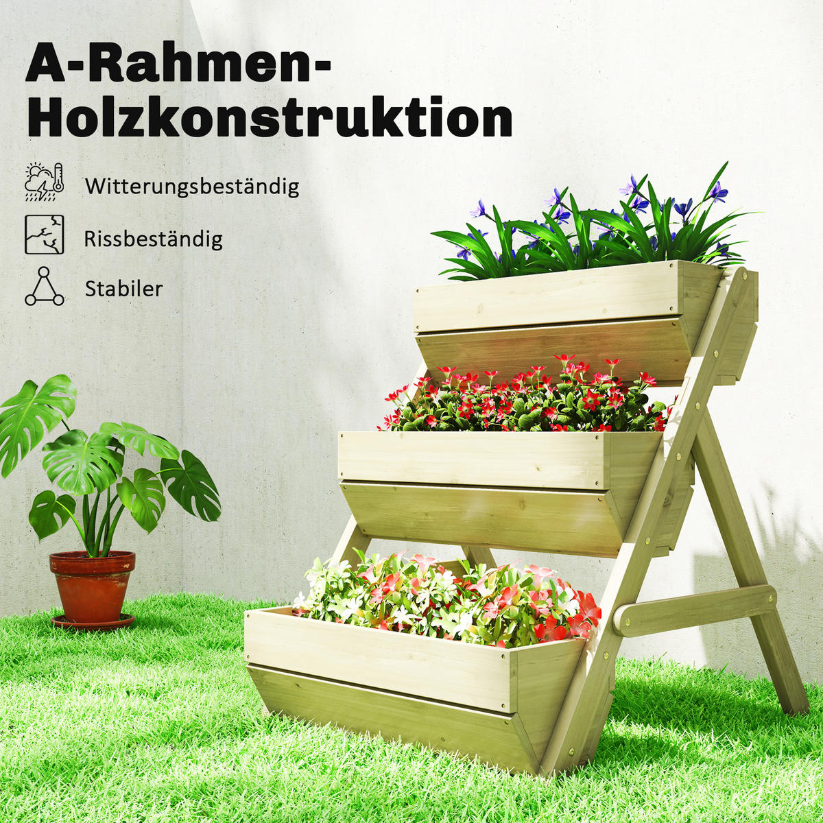 BLUMENTREPPE mit 3 Etagen aus Holz - Braun, Holz (65/76/75cm) - Outsunny