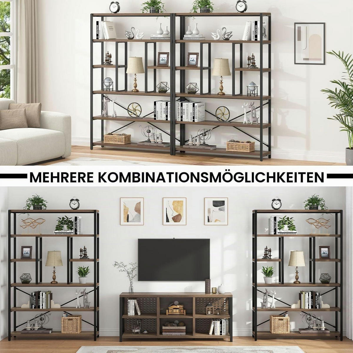 BÜCHERREGAL 180 cm Helles Holz Metall - Braun, Metall (120/178/30cm)