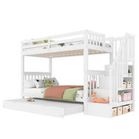 ETAGENBETT 90/200 cm in Weiß mit Treppenregal und ausziehbarem Rollbett - Weiß, Holzwerkstoff (90/200cm) - BEAOK