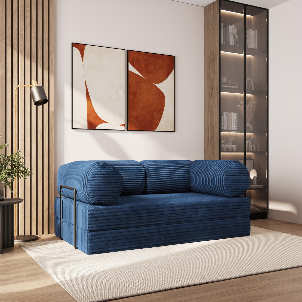 BETTSOFA ALVIO aus Schaumstoff Cordstoff Blau Schlaffunktion - Blau, Textil (170/68/80cm) - MASSENO