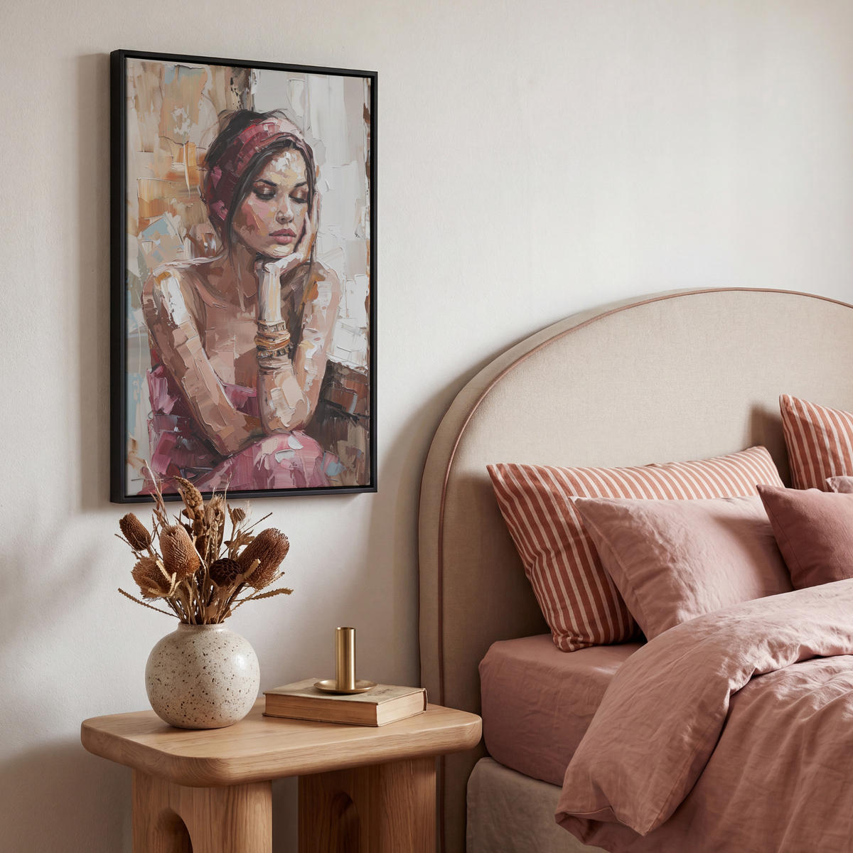 LEINWAND Bilder mit Rahmen - Frau - Lackierung - Porträt - Modern - 40x60 - Altrosa, Textil (40/60cm) - MuchoWow