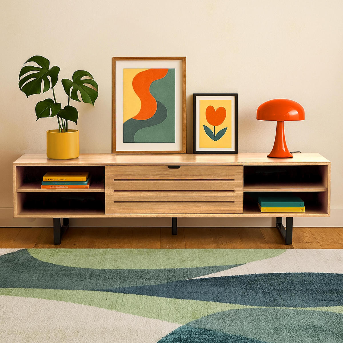 TV-SCHRANK, helles Holzeffekt - Beige, Holz (40/35/160cm) - Oviala