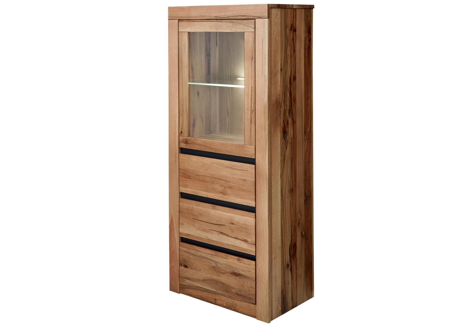 VITRINE Wild-/Zerreiche 62x42x150 natur geölt MONTREUX #122 - Braun, Holz (62/150/42cm) - Massivmoebel24
