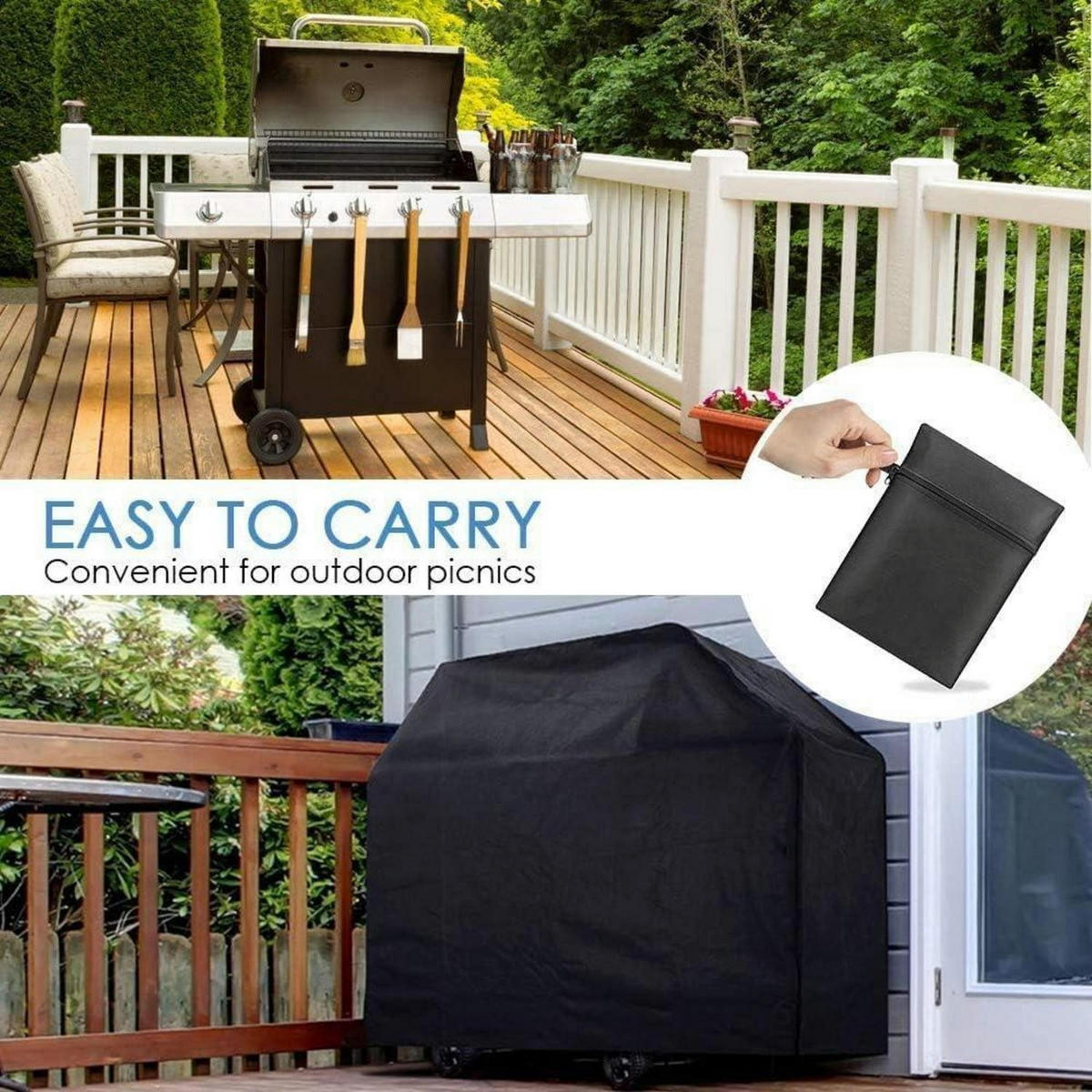 GRILL Abdeckhaube 145x61x117cm wasserdicht und UV-beständig - Schwarz, Textil (61/117/145cm)