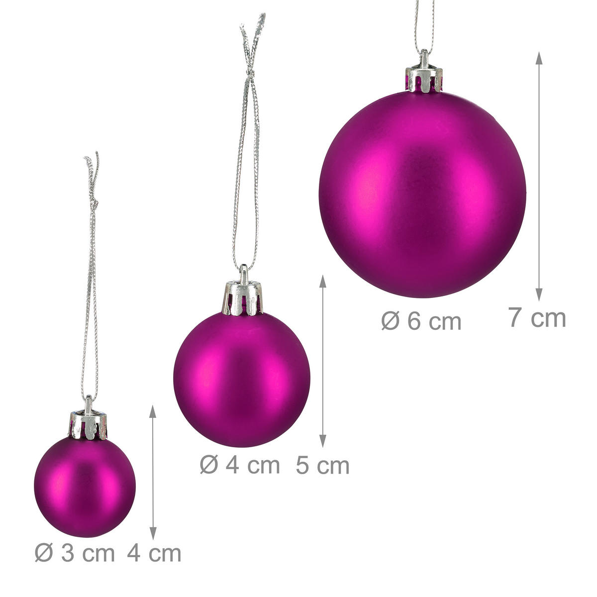100XWEIHNACHTSKUGELN - Pink, Kunststoff (6/7/6cm) - Relaxdays