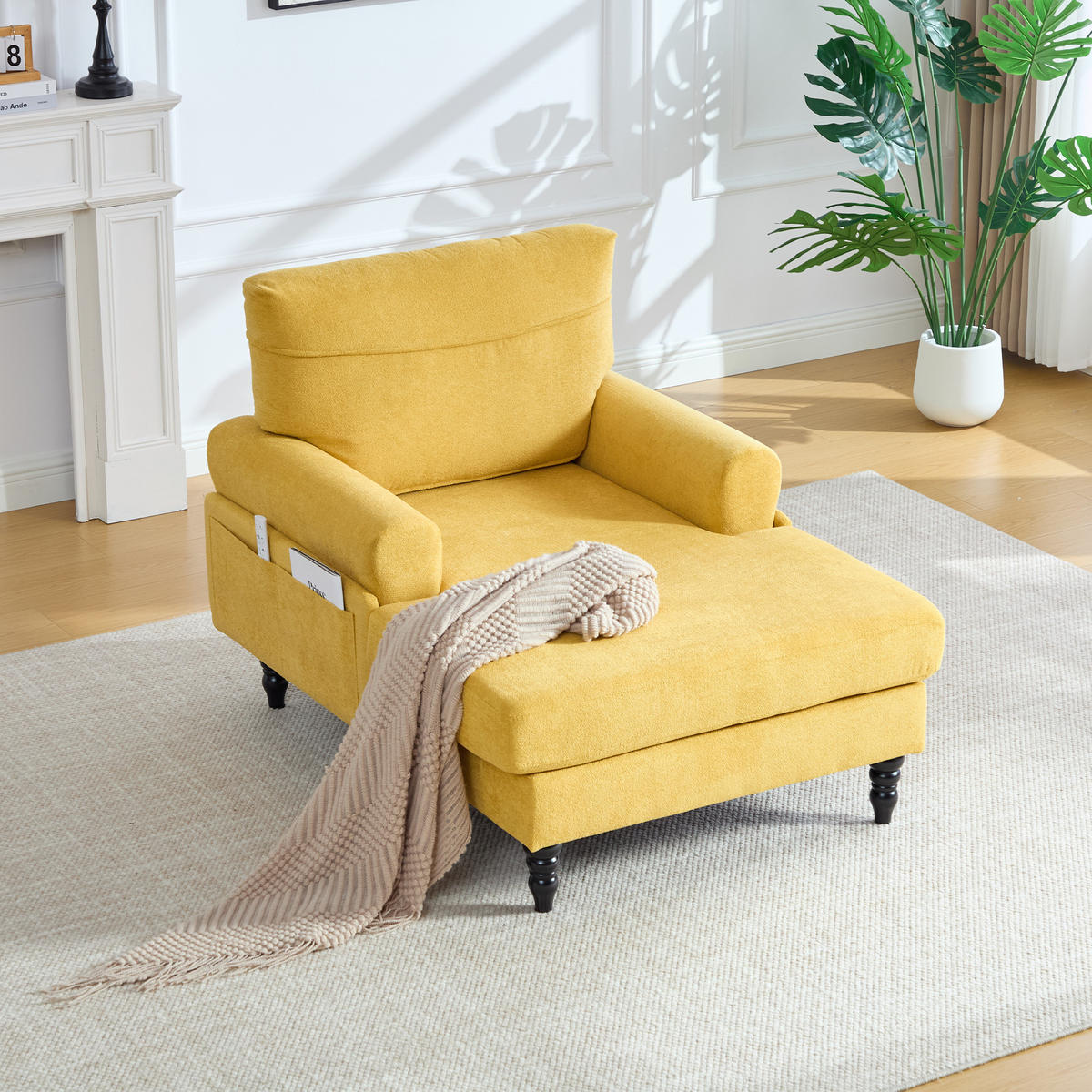RELAXSESSEL Liege,hochdichte Polsterung,Seitentaschen,Chenille,Gelb - Gelb, Textil (97/86/125.5cm) - LVHOM