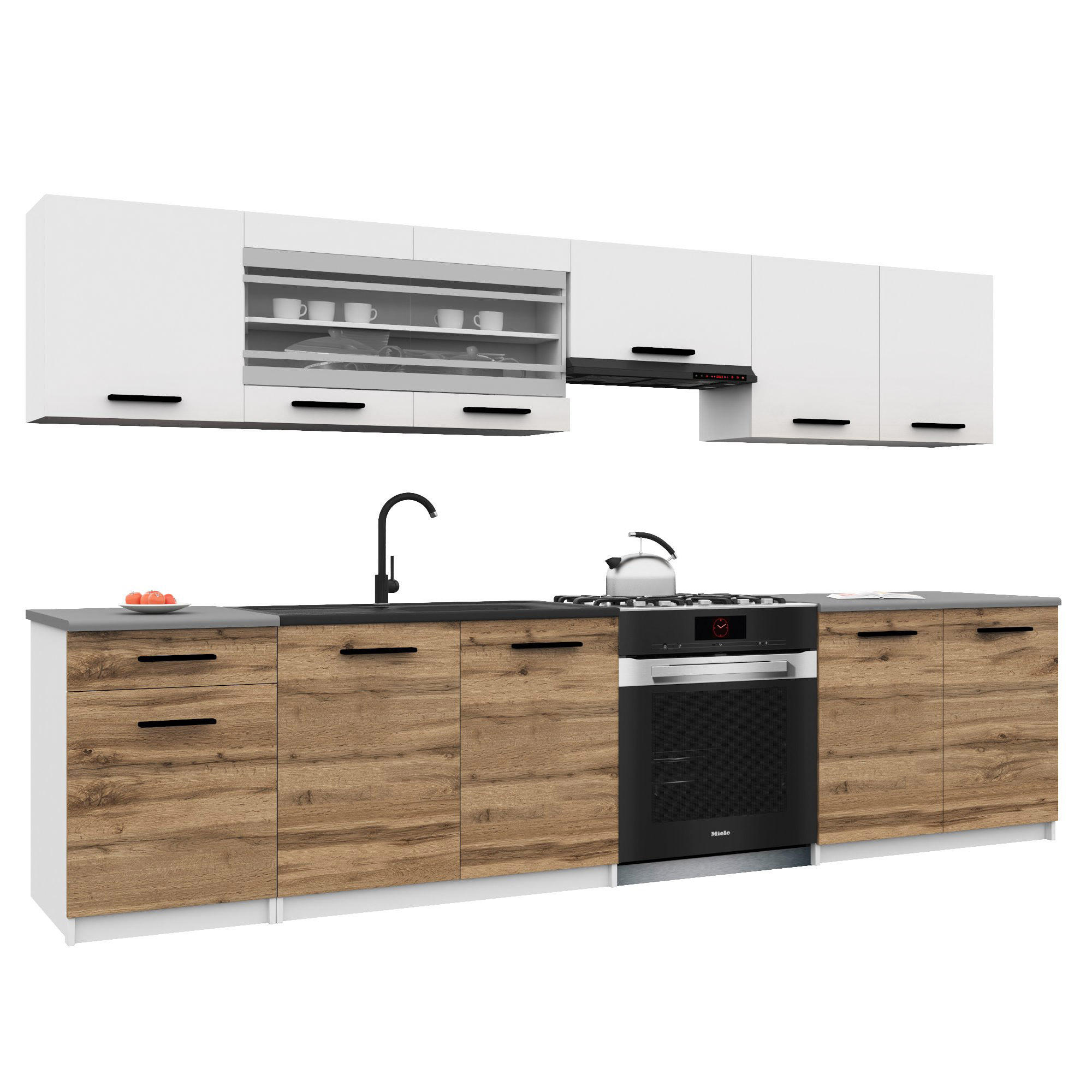 KÜCHENZEILE Italia 4 260 cm, mit Arbeitsplatten, Weiß-Goldbraun - Weiß/Braun, Holz (260/143/60cm) - B BELINI GROUP