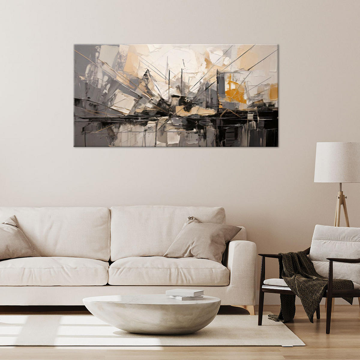 LEINWANDBILD Stadt Abstraktion Modern Grau 120x60cm - Grau, Textil (120/60cm) - Feeby