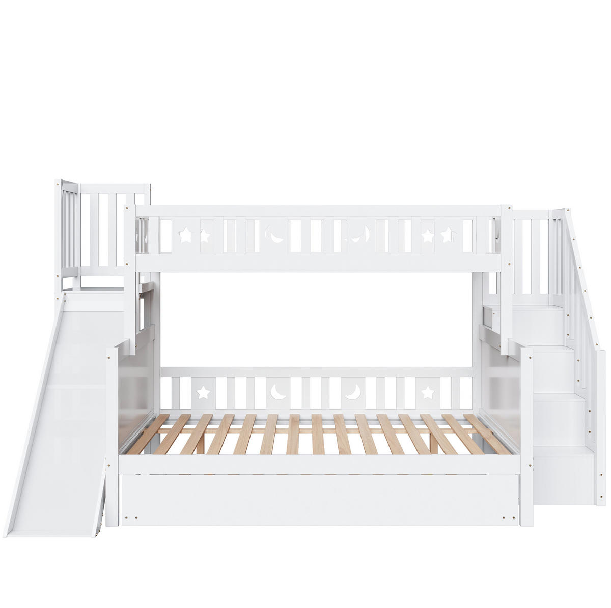 ETAGENBETT 90/200 cm und 140/200 cm Weiß mit Sicherheitsrutsche und Regal - Weiß, Holz (90/200cm) - OKWISH