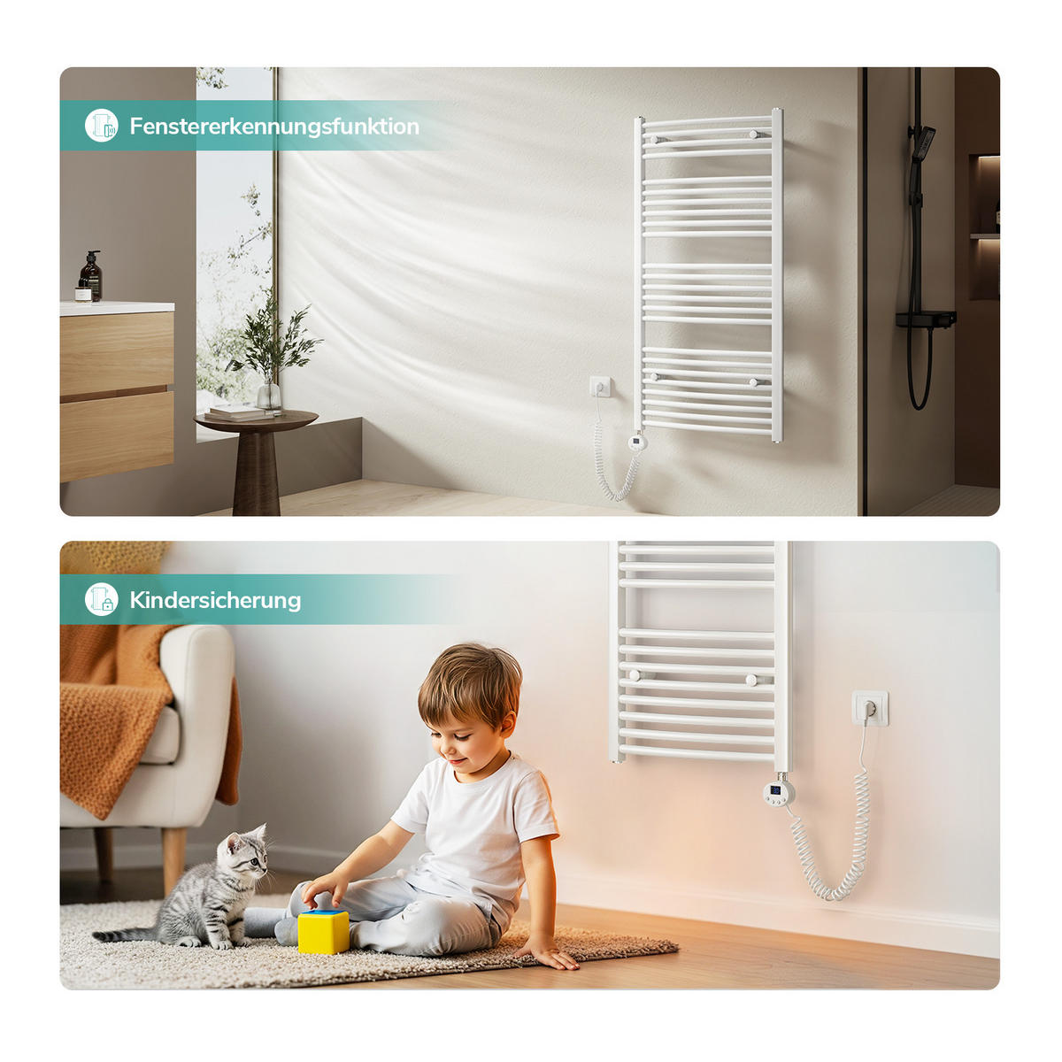 HANDTUCHHEIZKÖRPER elektrisch gebogen Weiß 140/60/5,6 cm - Weiß, Metall (60/140/5.6cm) - EMKE