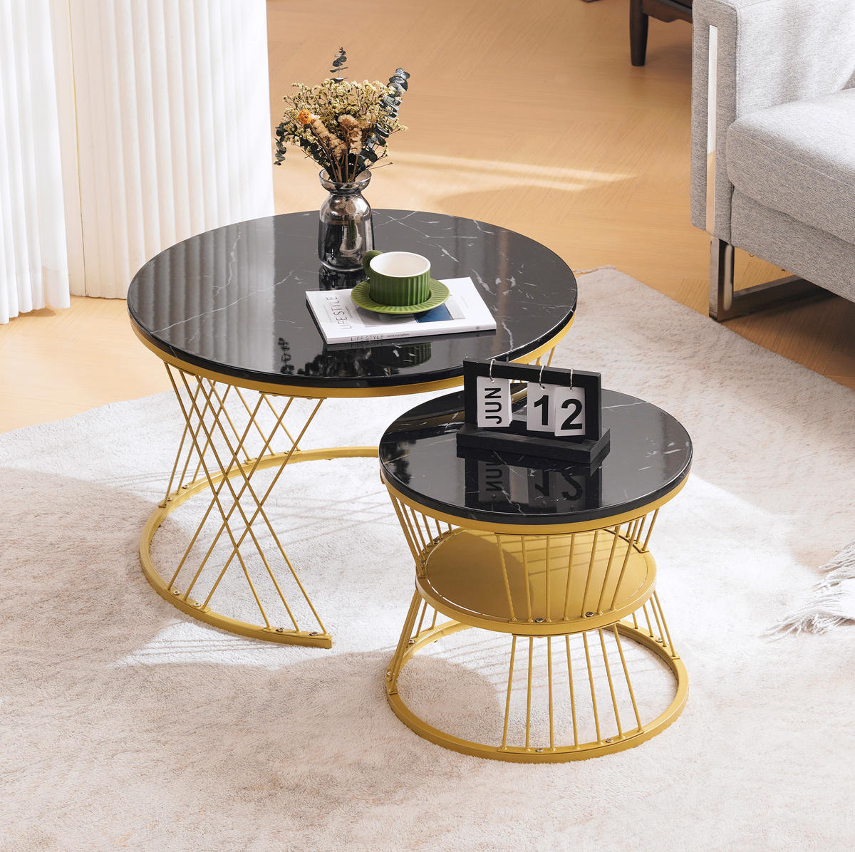 COUCHTISCH 70/45 cm schwarz aus MDF mit Marmormuster - Schwarz, Holzwerkstoff (70/70/45cm) - OKMYHOME