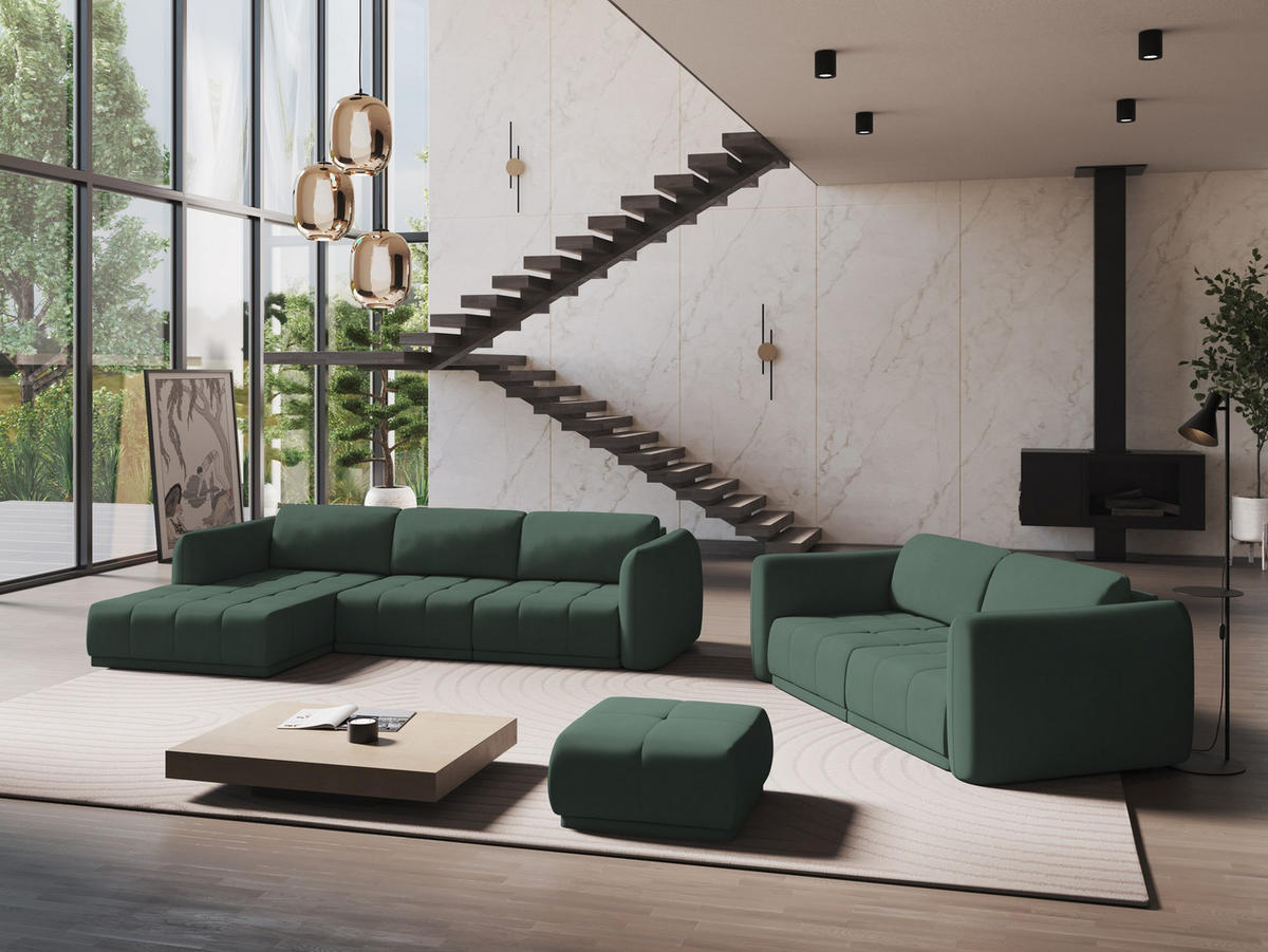 ECKSOFA Links Chenille Stoff Grün - Schwarz/Grün, Kunststoff/Textil (170/290cm) - Makamii