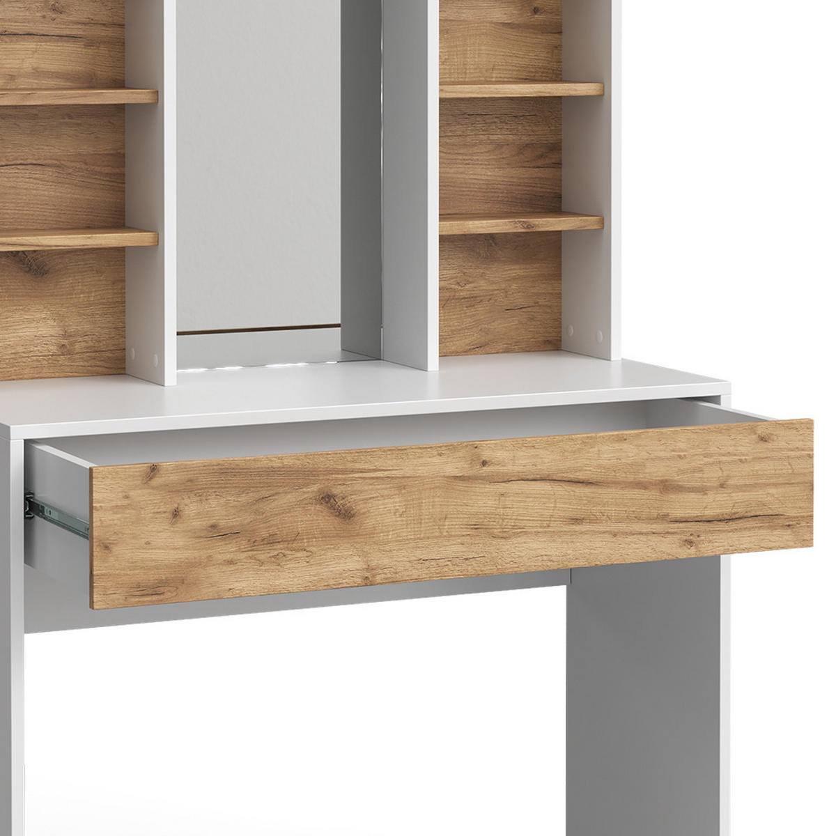SCHMINKTISCH Alexa Goldkraft Eiche/Weiß 93 cm mit Spiegel - Honigeiche/Weiß, Holzwerkstoff (93/147/40cm) - Vicco