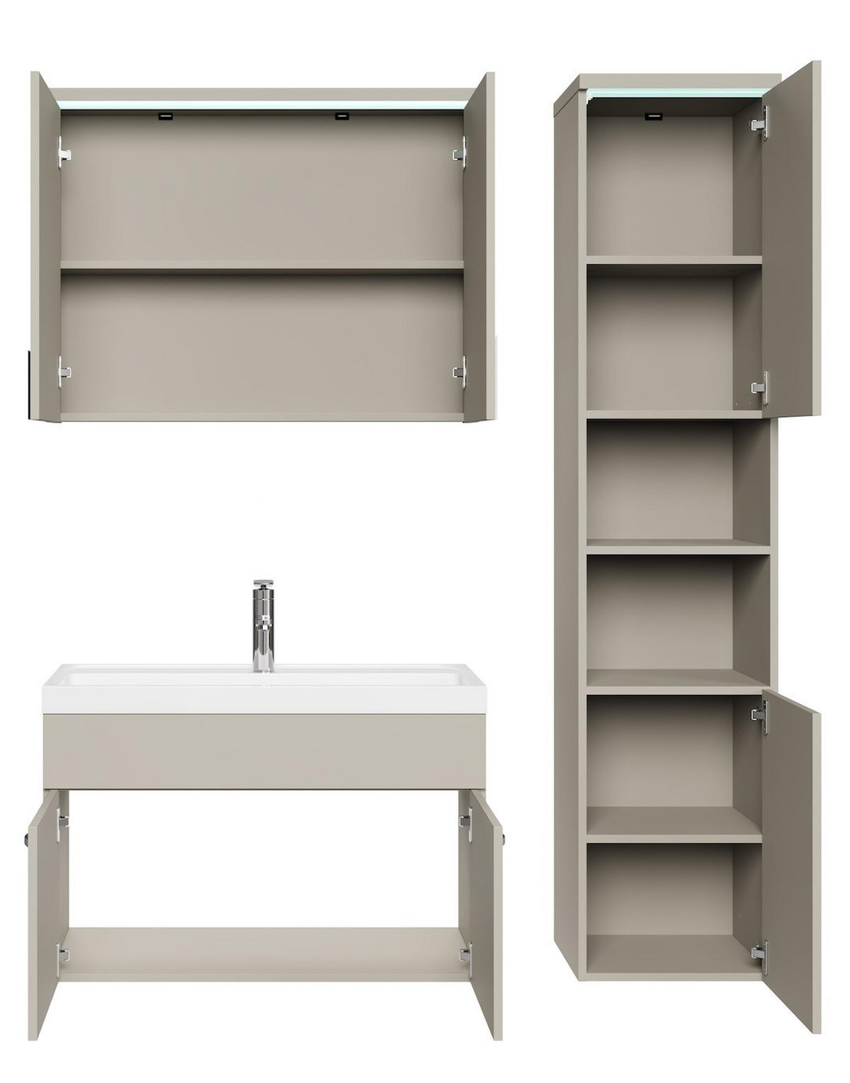 BADMÖBEL-SET Paso LED 4 Teile Cashmere - 80 x 35 x 55 cm - Kaschmir, Holz (80/55/40cm) - Badplaats