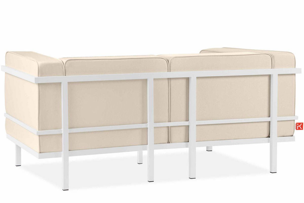 GARTENLOUNGE-SET TRIGLO 4-tlg., 1x Tisch, 2x Sessel, 1x Sofa 2-Sitzer, Modern, Weiß/Cremeweiß - Creme/Weiß, Textil/Metall - KONSIMO®