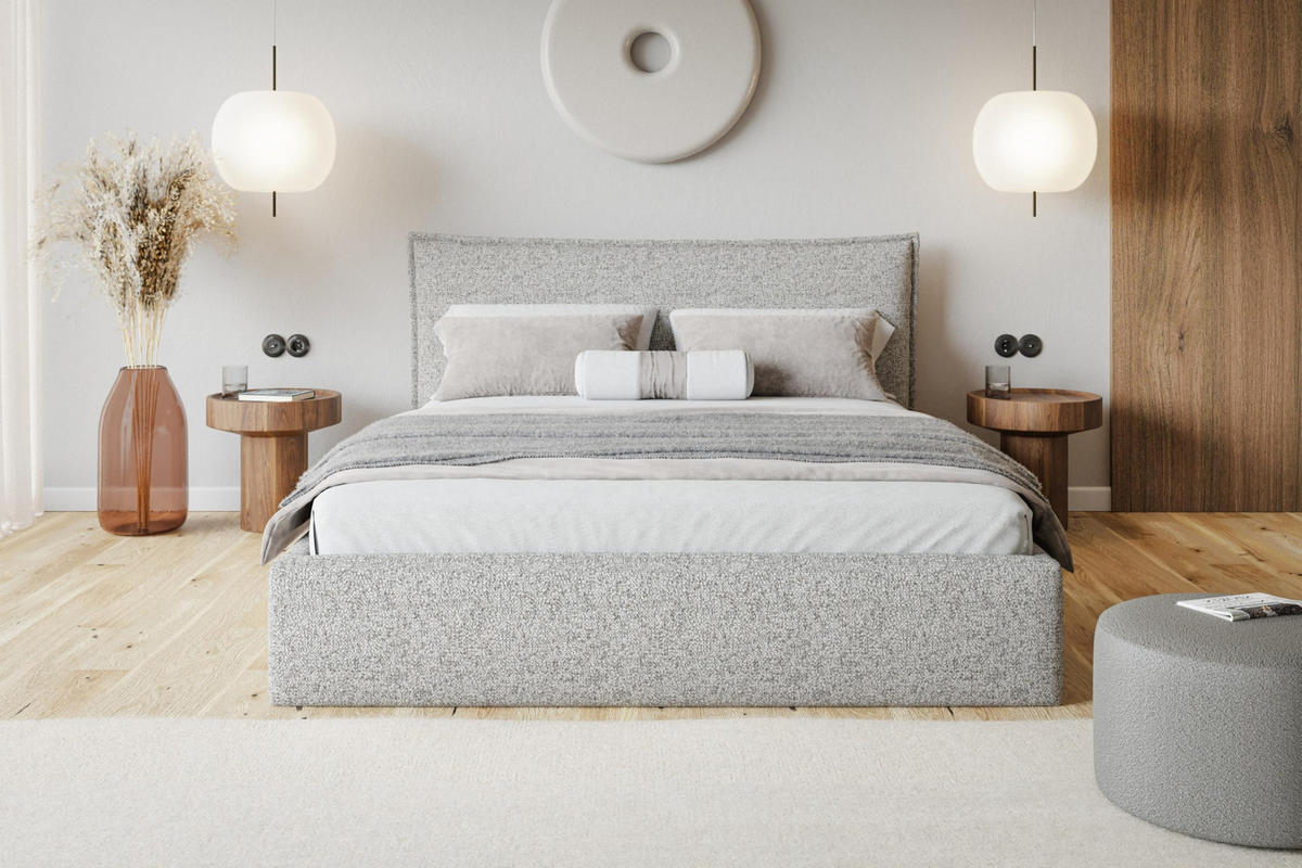 BETT 90x200 - Polsterbett mit Bettkasten und Holzrahmen - Modern Betten - Eleganter Puente-Stoff - Kollektion Rimini - Beige Melange - Beige, Holz/Textil (90/200cm) - Alpi-Möbel