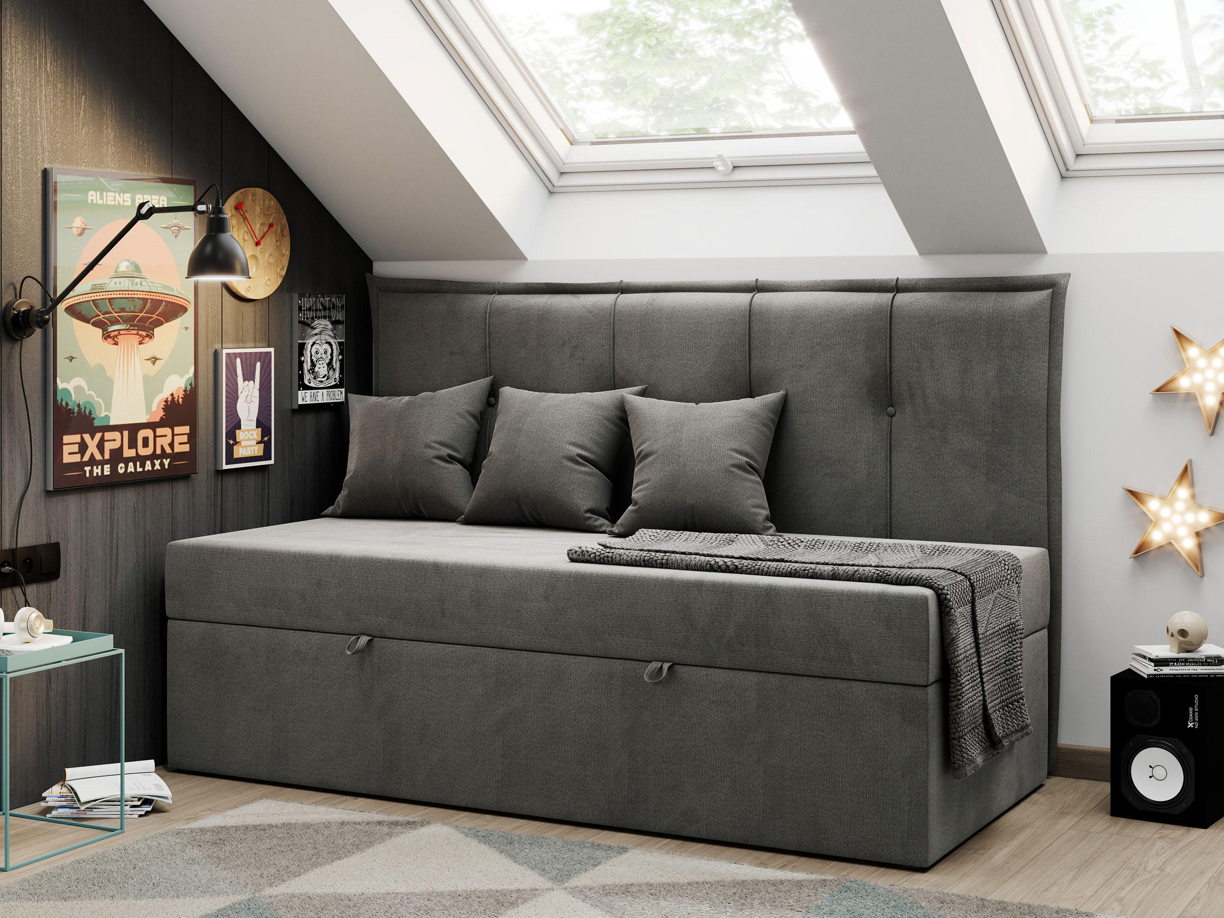 BOXBETT BANCO 90/200 Dunkelgrau Velvet hydrophob - H3 - Dunkelgrau, Holz/Textil (90/200cm) - MKS