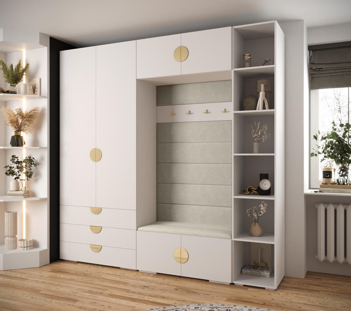 GARDEROBEN-SET 236,7/240/47 - Goldfarben/Schwarz, Holz/Kunststoff (240/236.7/47cm) - Abiks Möbel