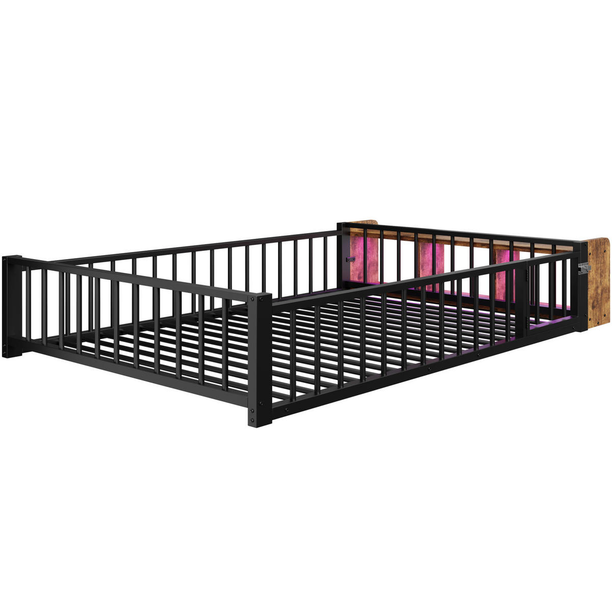 KINDERBETT 140/200 cm aus Metall in Schwarz mit LED-Beleuchtung und Stauraum - Schwarz, Holzwerkstoff (140/200cm) - Flora Grace
