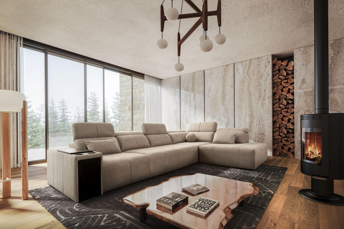 ECKSOFA L-Form Mindy XI Mit Schlaffunktion Und Verstellbarer Rückenlehne Stoff Verita KaltesBeige Rechts - Creme, Holz/Textil (350/230cm) - Kaiser Möbel