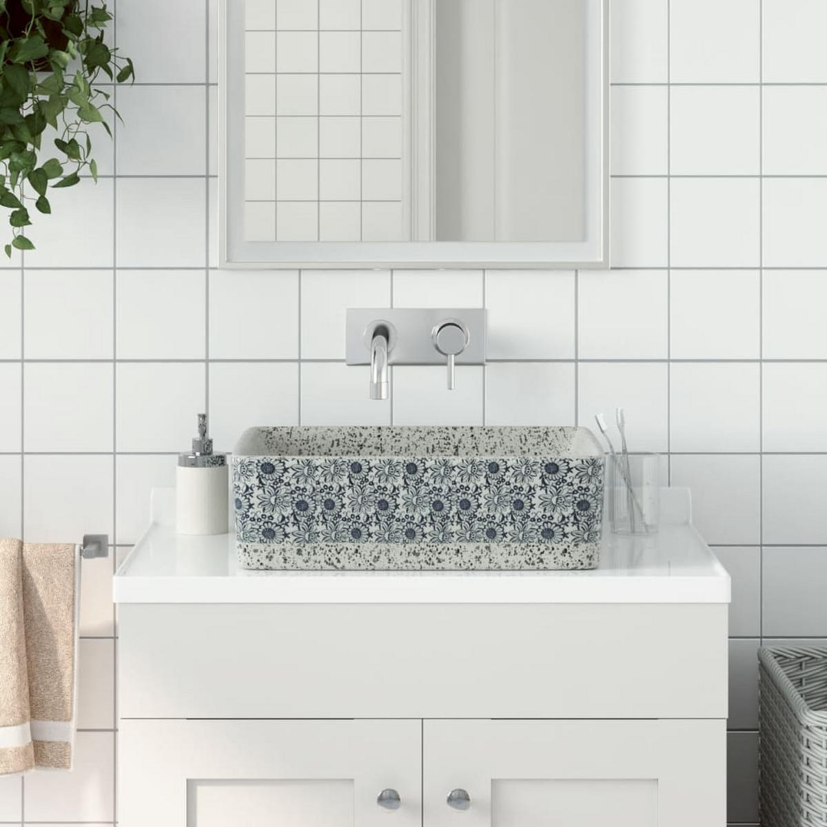 AUFSATZWASCHBECKEN Grau Blau Rechteckig 46/35,5/13Cm Keramik - Grau, Keramik (35.5/13/46cm) - vidaXL