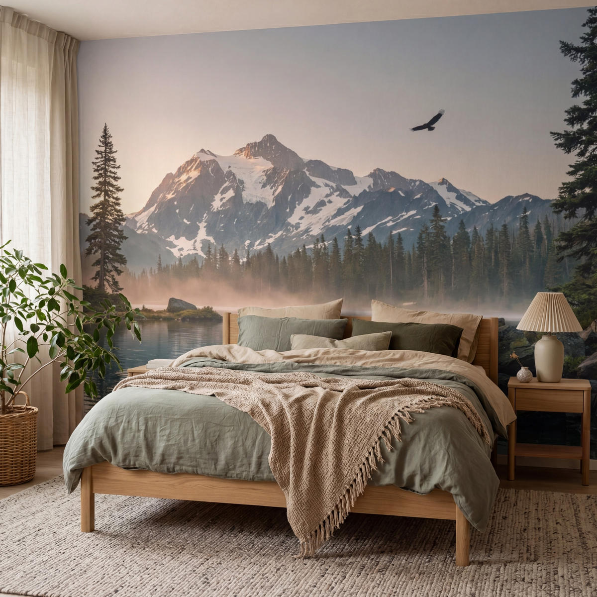 TAPETE - Berge - Wasser - Bäume - 400x300 cm - Multicolor, Papier (400/300cm) - OnlyWow