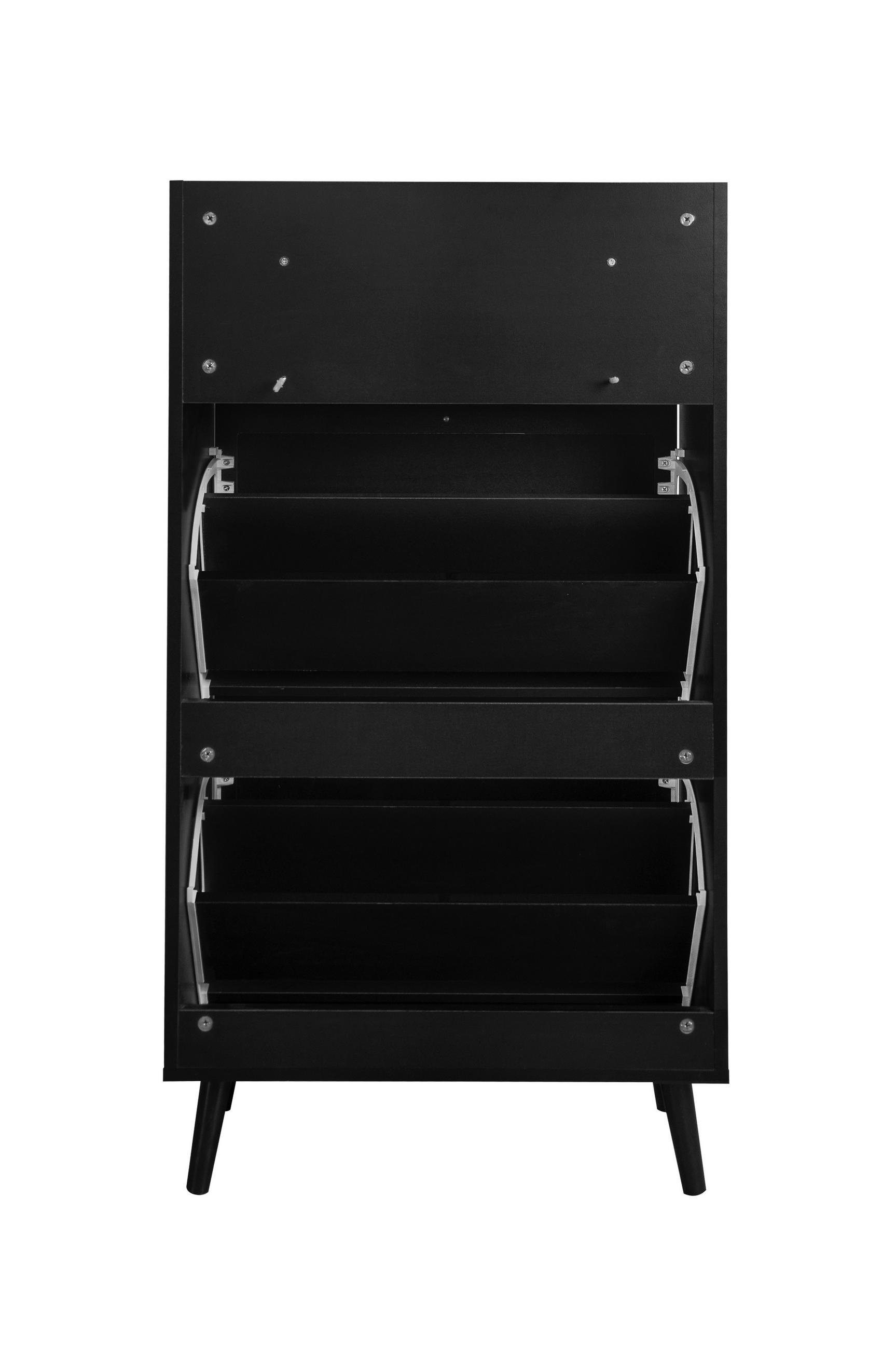 SCHUHSCHRANK in Schwarz Schuhkommode mit 2 Türen, 1 Schublade und doppelt Regal für Flur, B60/T24/H110cm - Schwarz, Holzwerkstoff (60/110/24cm) - STILVORA
