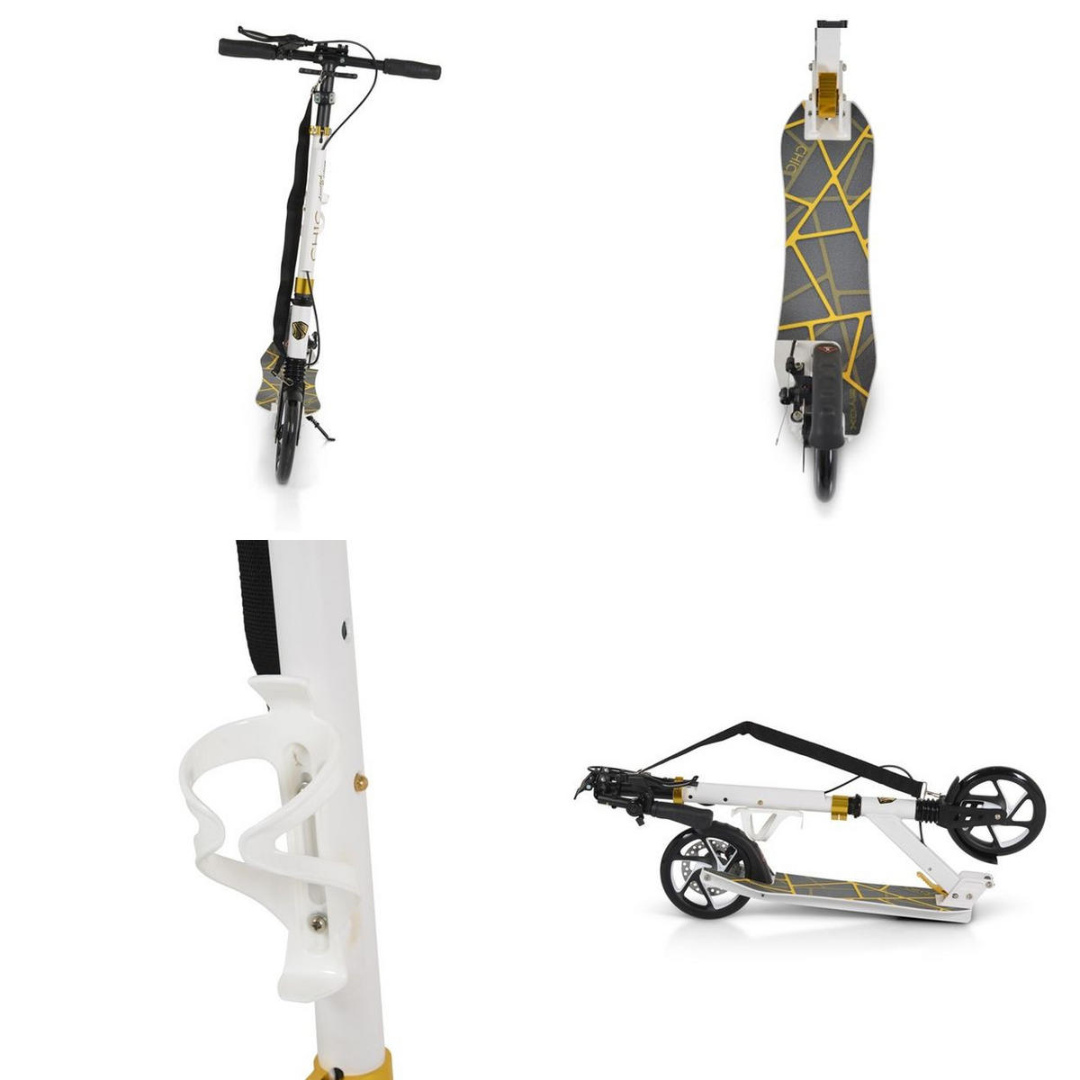 KINDERROLLER Chic weiß LED-Licht, ABEC-7 Lager, Seitenständer, faltbar - Weiß, Metall (54.5/46/101cm)