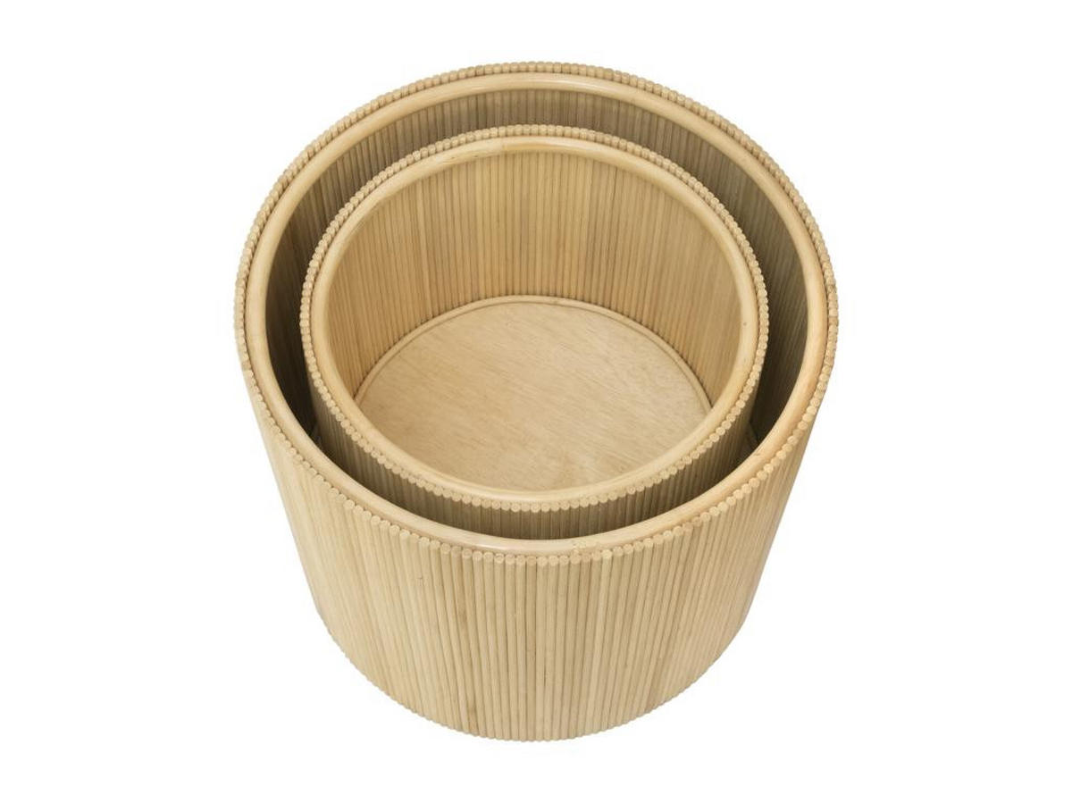 BEISTELLTISCHE rund 2er-Set mit Stauraum - Rattan - 50 x 46 cm & 39,5 x 36 cm - Holzfarben hell - GABES - Naturfarben, Holzwerkstoff (50/50/46cm) - Vente-Unique