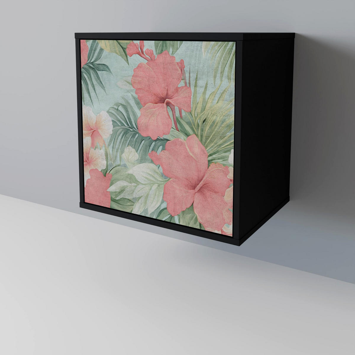 SIDEBOARD HAWAIIAN SPIRIT, Schwarz, 57,5x42x72,5 cm, Schwarze Metallfüße - Multicolor/Schwarz, Holzwerkstoff/Metall (57.5/72.5/42cm) - SpaceRebels