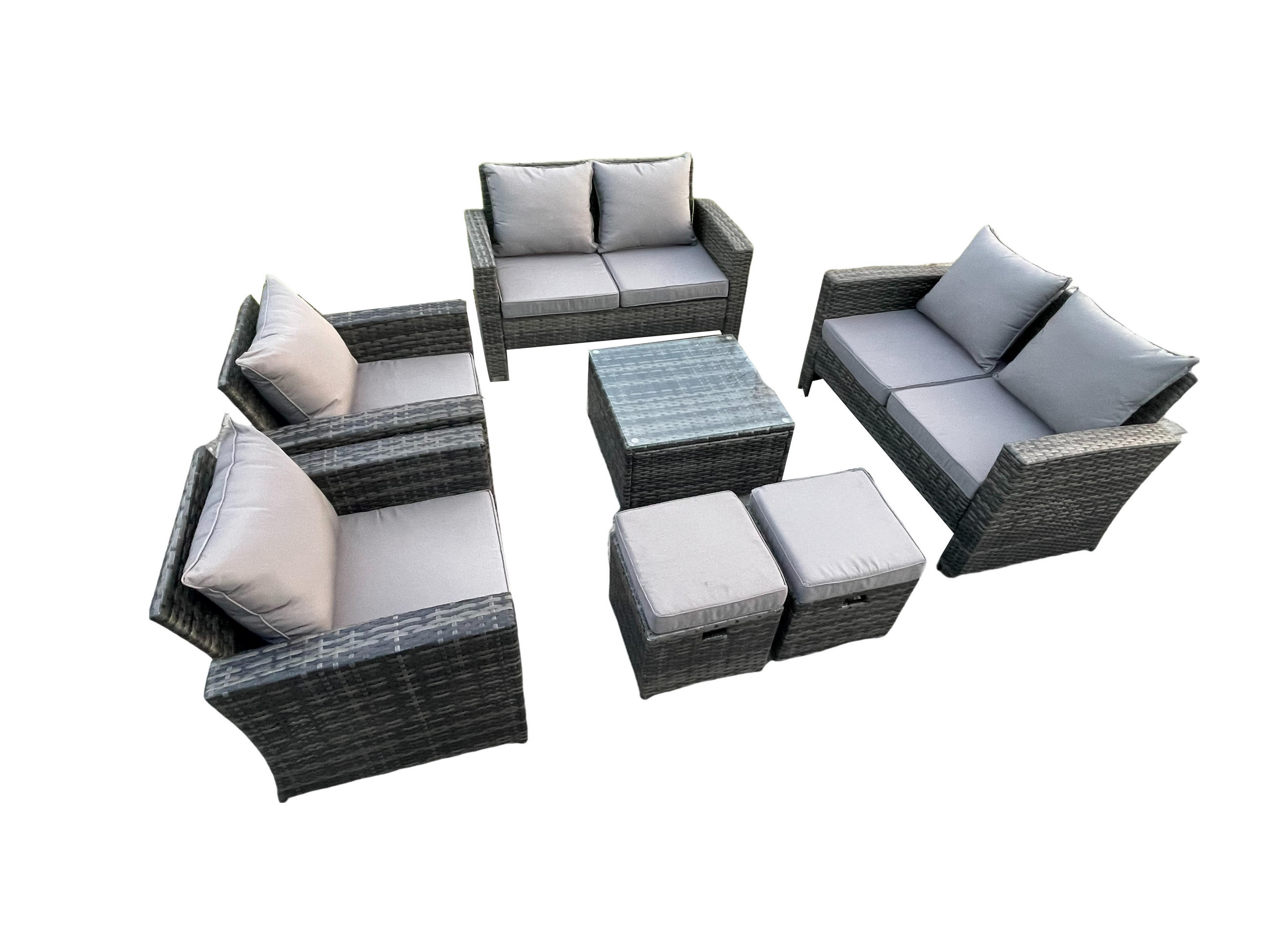 GARTENGARNITUR Polyrattan Dunkelgrau 8-Sitzer - Dunkelgrau, Metall - Fimous
