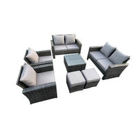 GARTENGARNITUR Polyrattan Dunkelgrau 8-Sitzer - Dunkelgrau, Metall - Fimous