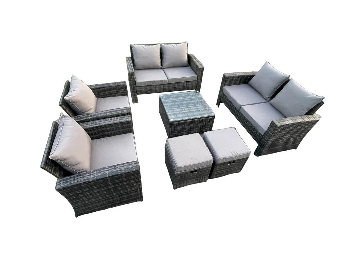 GARTENGARNITUR Polyrattan Dunkelgrau 8-Sitzer - Dunkelgrau, Metall - Fimous