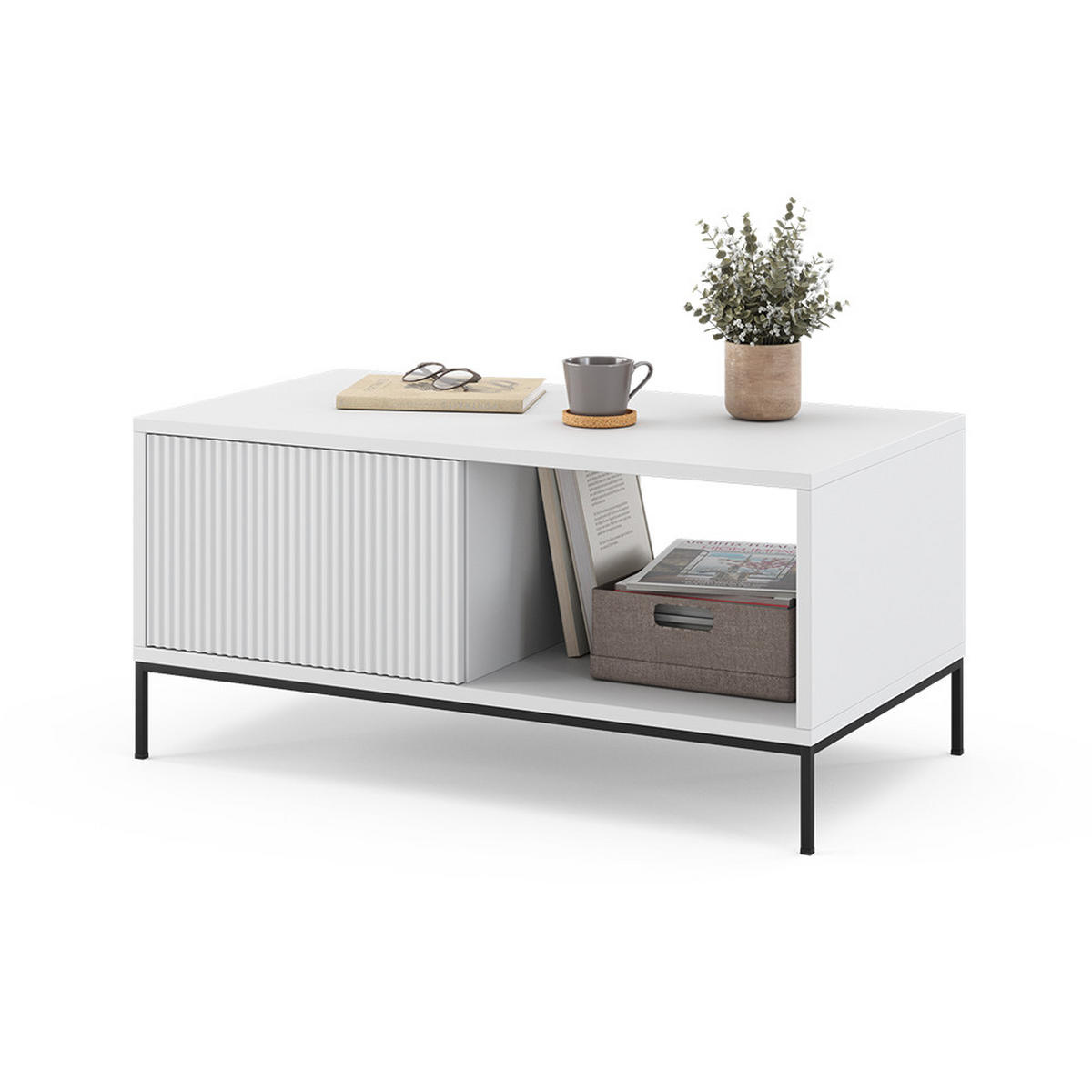 COUCHTISCH Eliza Weiß 90 x 50 cm mit einer Schublade - Weiß, Holzwerkstoff (50/90/45cm) - Vicco