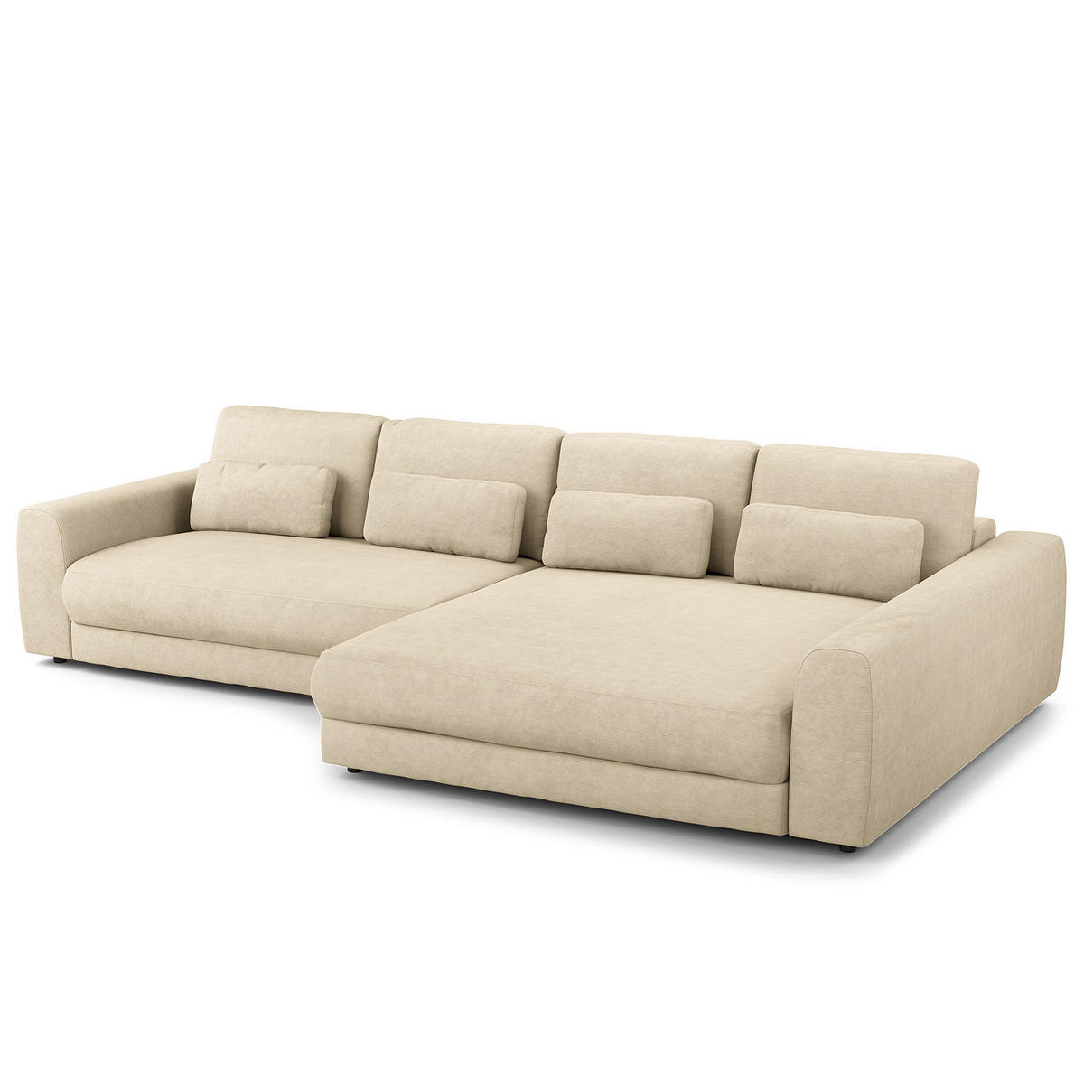 ECKSOFA mit XXL-Longchair - Beige/Schwarz, Kunststoff/Textil (323/182cm) - home24