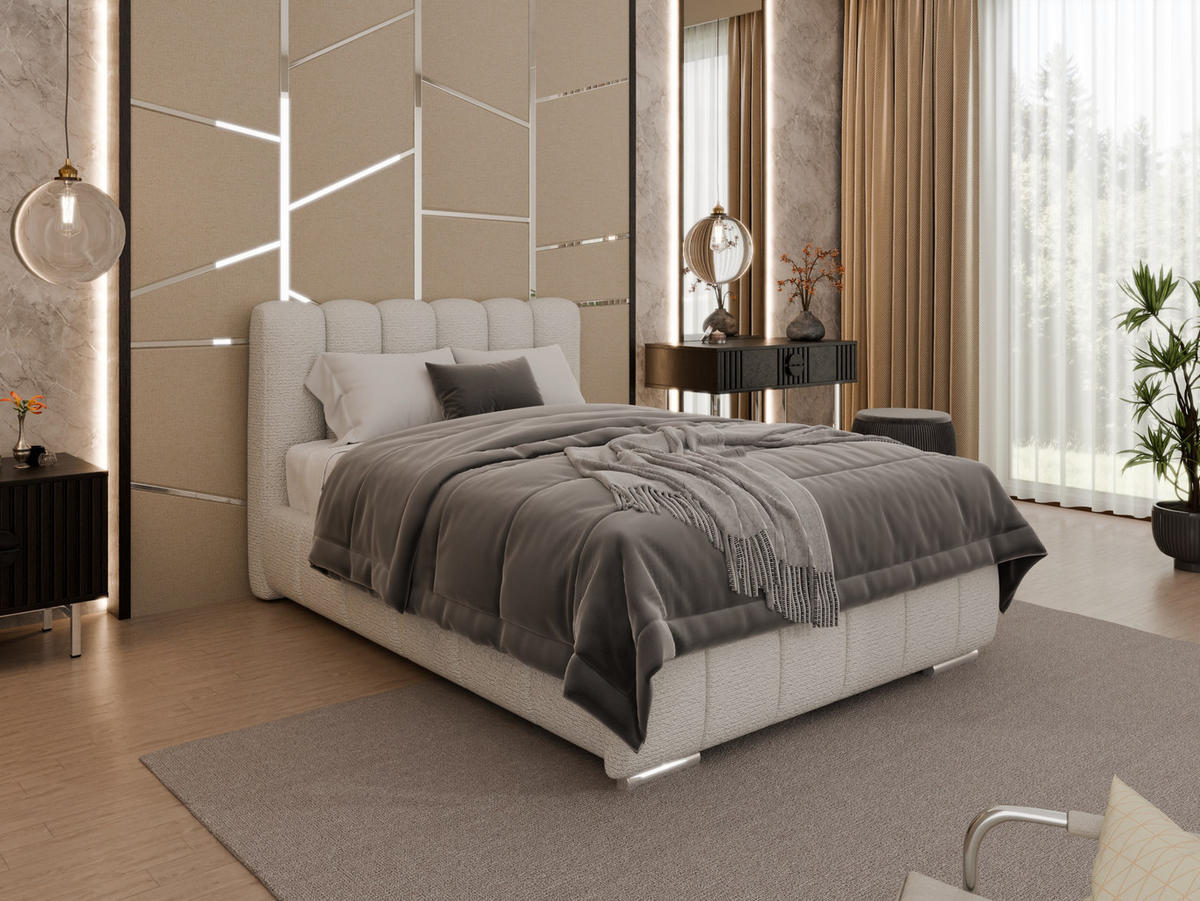 POLSTERBETT Zaira 120x200cm – Elegantes Polsterbett für modernen Wohnstil , Taschenfederkernmatratze Pocket (19cm), cappuccino - Cappuccino, Holz (120/200cm) - Panda Möbel