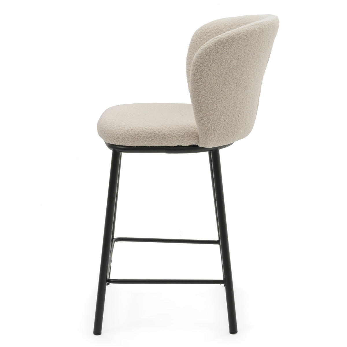 BARHOCKER BARI gepolsterter mit Steppung - ecru - Boucle - Ecru/Schwarz, Textil/Metall (55/94/57cm) - NEW HOME