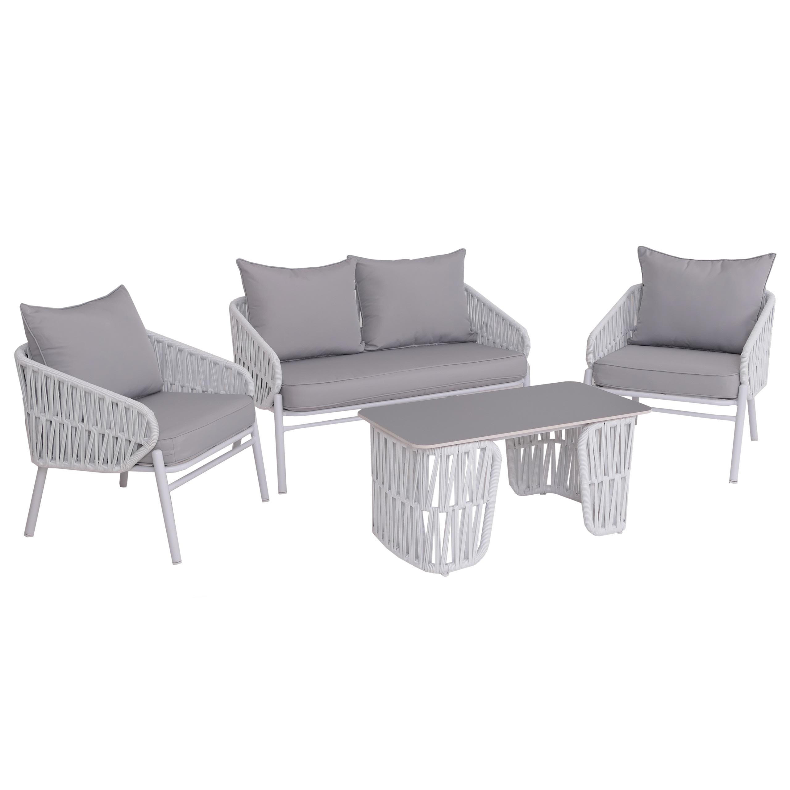 GARTENGARNITUR Lounge-Set Hellgrau - Grau, Metall - PROREGAL