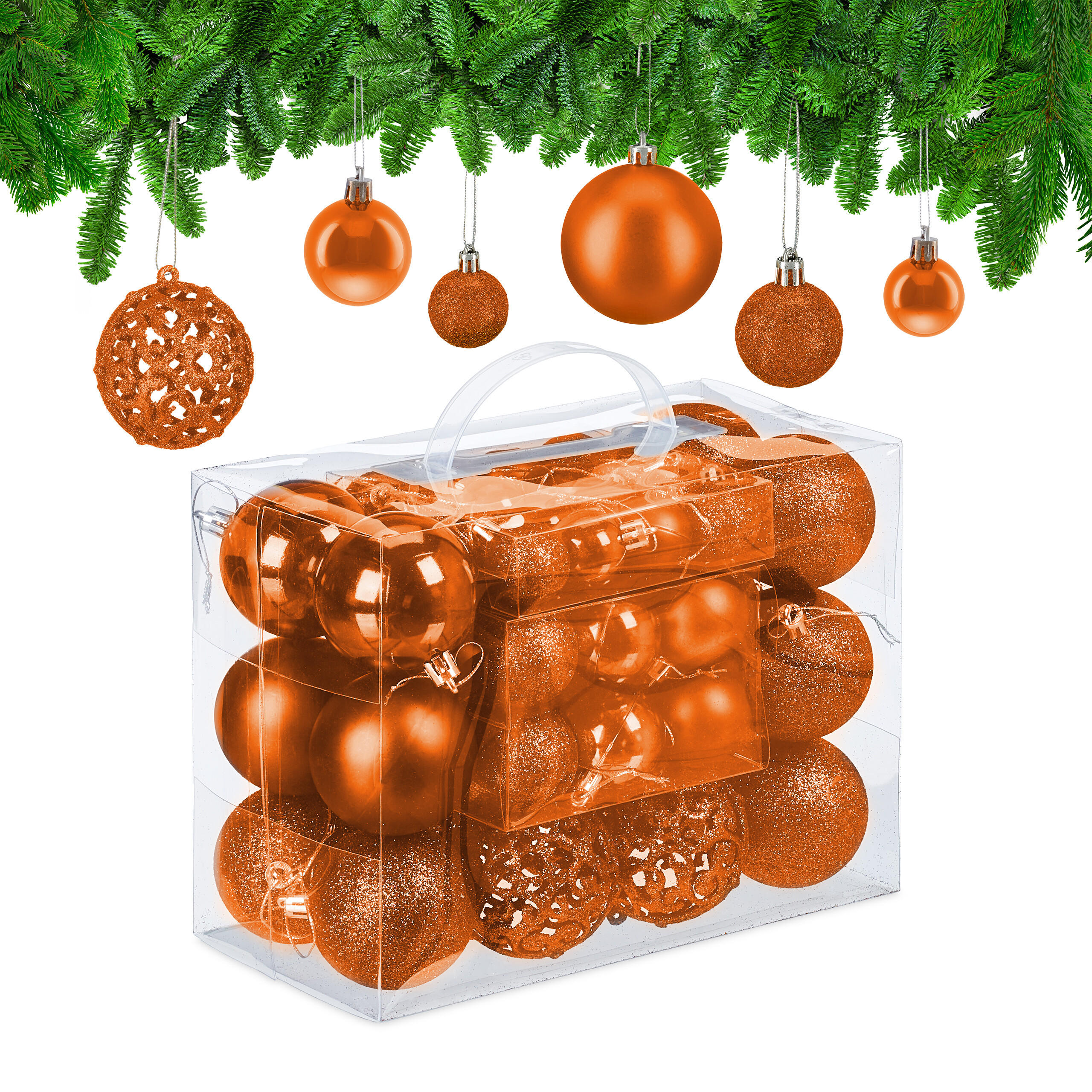 50-TLG.WEIHNACHTSKUGELN-SET - Orange, Kunststoff (6/7/6cm) - Relaxdays