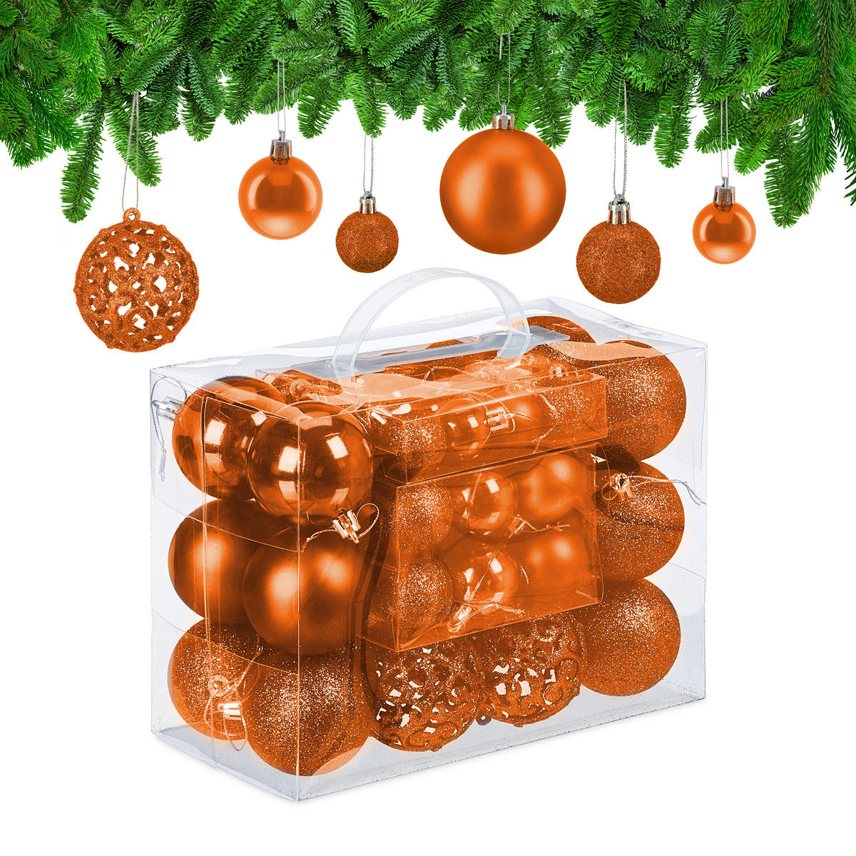 50-TLG.WEIHNACHTSKUGELN-SET - Orange, Kunststoff (6/7/6cm) - Relaxdays